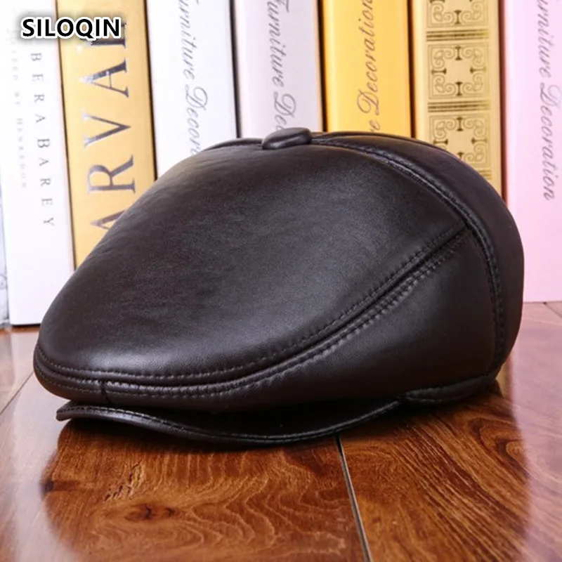 Шапка SILOQIN мужская из натуральной кожи теплый утепленный берет овечьей шкуры