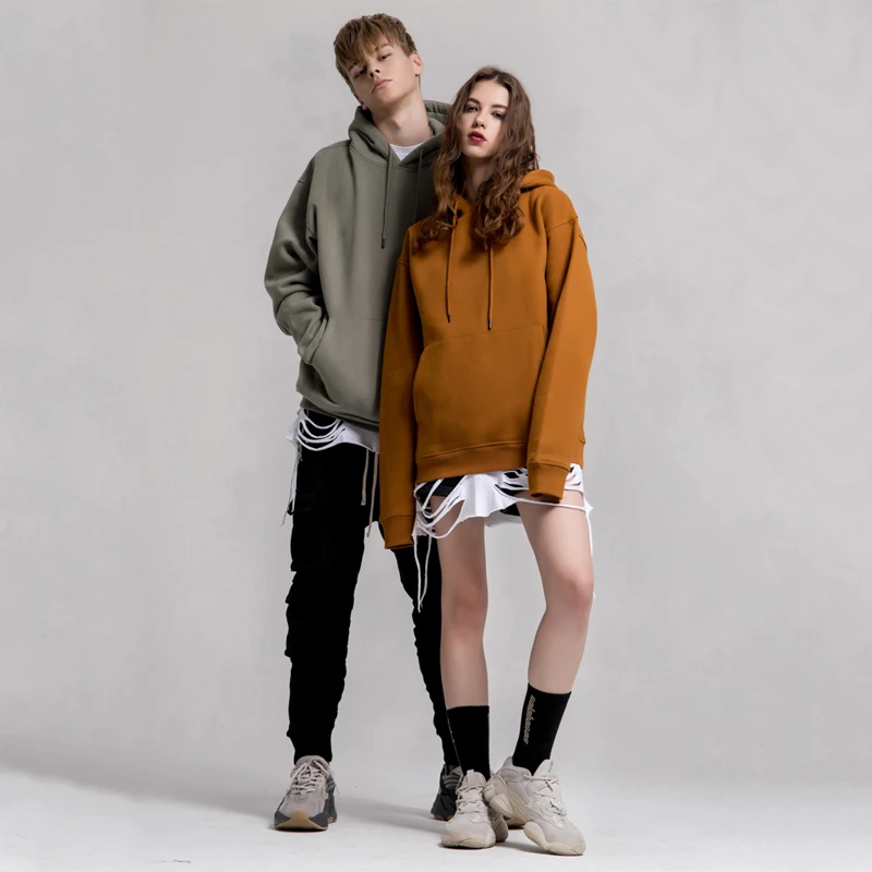 

Set of men's sports loose casual long-sleeved breathable jacket autumn and winter 15 color solid color plus velvet thick pullove