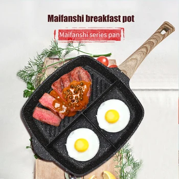 

Anti Scald Omelette Multifunctional Steak Frying Pan Portable Non Stick Long Handle For Induction Cooker Breakfast Pot 3 Holes