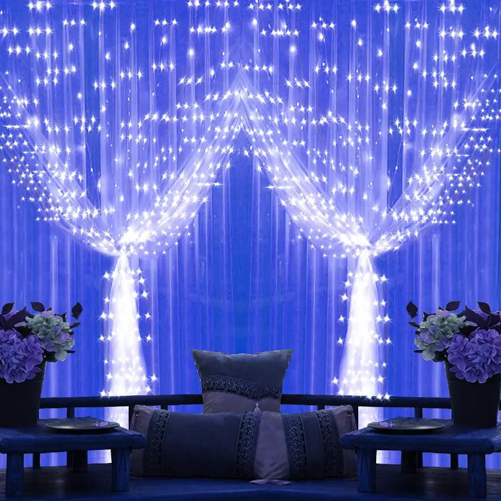 

3x3 Meter Curtain String Lights Sound Music Control USB 300LEDs Window Lights for Wedding Party Festival Decoration
