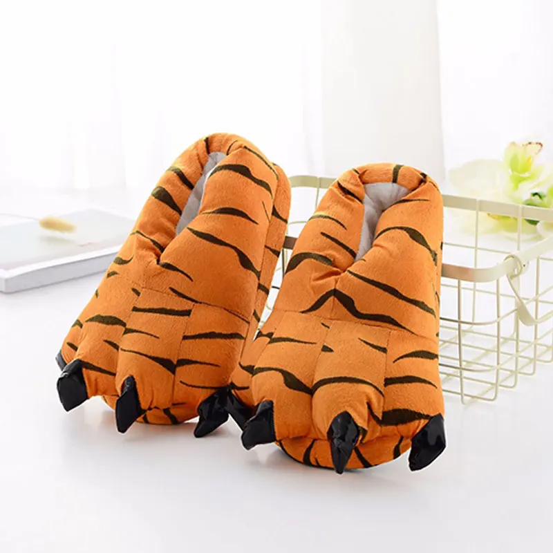 tiger Тапочки с животными кигуруми для детей и взрослых; цельная Пижама; тапочки для женщин и мужчин; забавные праздничные Вечерние туфли на Рождество и Хэллоуин; домашняя обувь - Цвет: tiger
