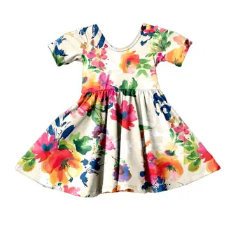 

FPZIPE Baby Girl Summer Dress Girls Cotton Short Sleeve Floral Print Pattern Dress Boutique Children Clothing Casual Party Dress