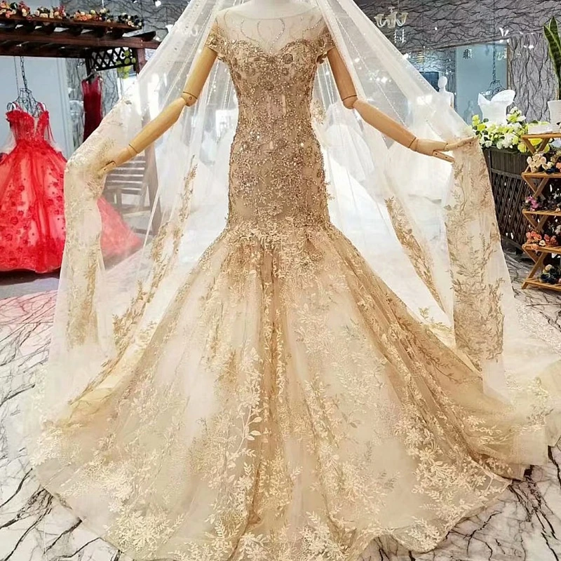 gold long gown for wedding