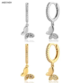 ANDYWEN 925 Sterling Silver 8.5mm Butterfly Zircon CZ Pendant Charm Dangle Drop Earring For 2020 Rock Punk Fashion Jewelry