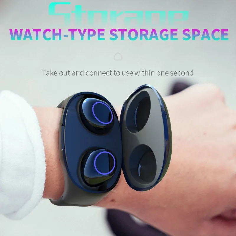 2-in-1 Wireless Earbuds HM50 TWS Smart Sports Watch Wristband Bluetooth 5.0 Smartband Earpieces Headset Bracelet Airdots Case