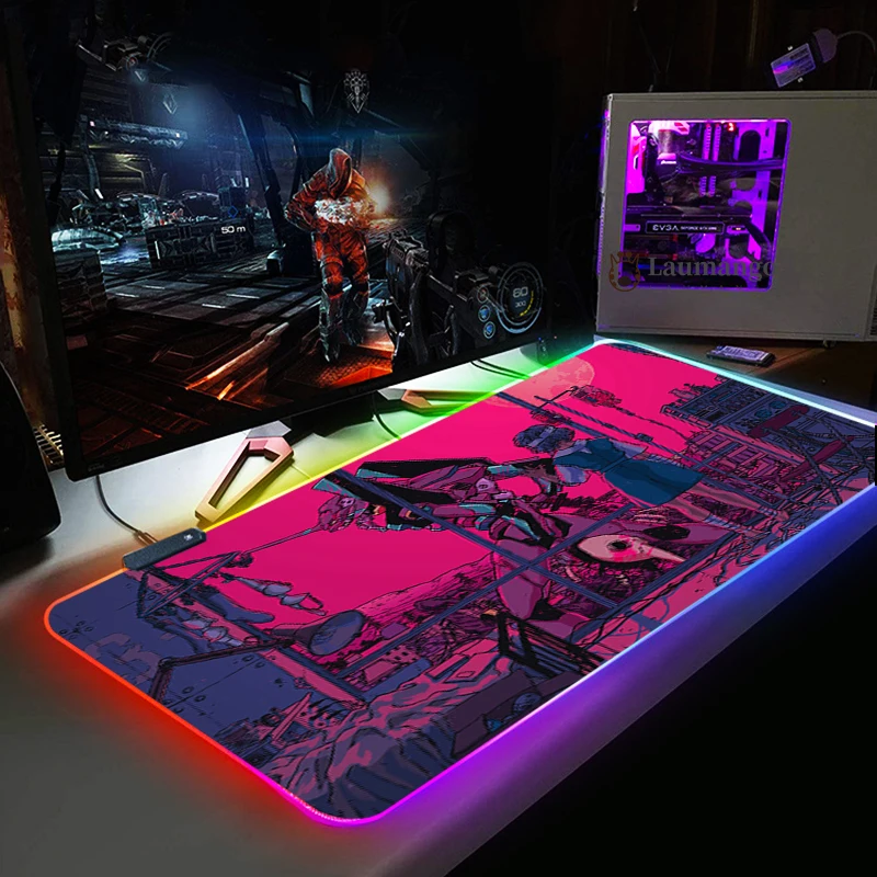 Большой игровой коврик для мыши с аниме-рисунком Евангелион RGB светодиодный