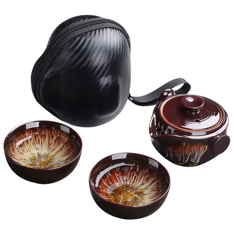 Kiln Change Travel Tea Set 1 Pot2 Cups Outdoor Car Teapot Quick Guest Cup Teaware Porcelain tea cup,tea set