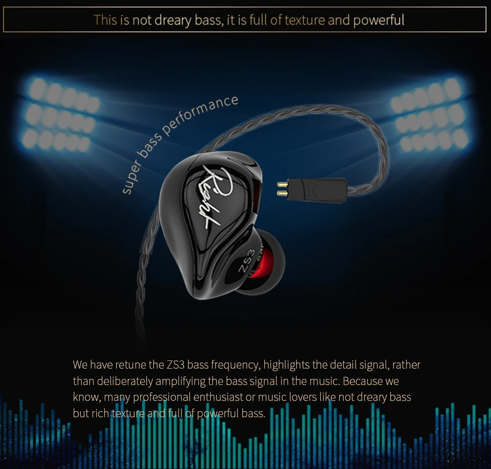 KZ ZS3 эргономичный съемный кабель наушники в ухо аудио мониторы шумоизоляция HiFi музыка спортивные наушники с микрофоном