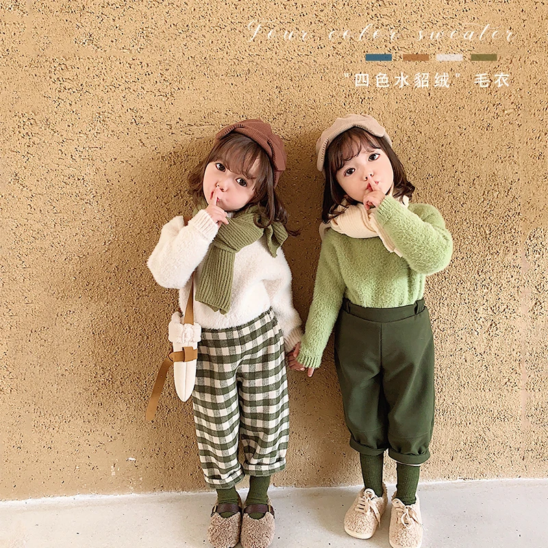 

Children Girl Imitation Mink Velvet Sweater Boys Toddler Long Sleeve Solid Color Pullover Tops 2019 New Baby Bottom Shirts