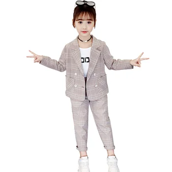 

Girls Clothes Plaid Outerwear + Pants Suit For Girl Casual Style Girls Clothes Set Teenage Tracksuit Kids Girls Suit