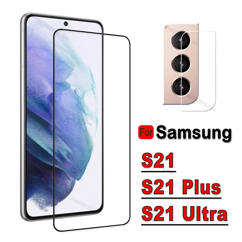 Protectores de pantalla de cristal templado para Samsung Galaxy S21 Ultra S21 + Plus 2021, protección de lente de cámara para Samsung S 21 Plus 5G