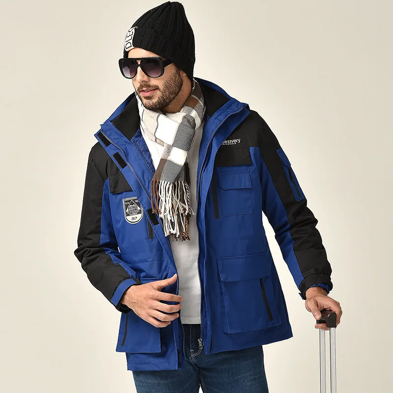 Куртка-дождевик с хлопковой подкладкой три в одном, ветронепроницаемая, водостойкая, теплая,, куртка для альпинизма - Цвет: Navy Blue Men s