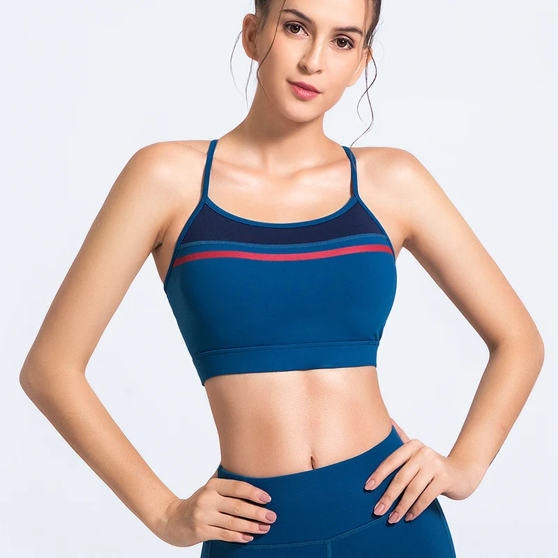 Sports Bra Top Push Up Fitness Running Yoga Bra Underwear Stripe Splicing Cotton Sport Tops For Women Gym Wear Solid Sportswear