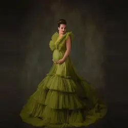 Vintage Bridal Maternity Robe Tiered Extra Puffy Tulle Floor Length Pregnant Mother Scoop Neck Custom Made Women Ball Gowns