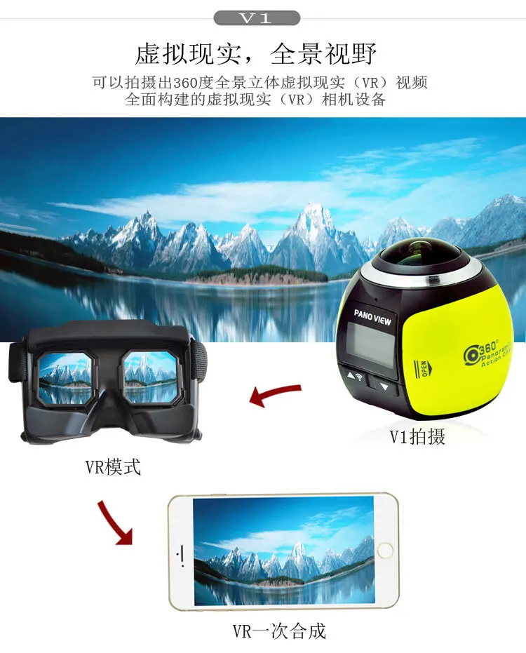 360 камера HD ультра мини панорамная камера wifi 16MP 3D Спортивная камера для вождения VR Экшн-камера видеокамера Водонепроницаемая 30 м