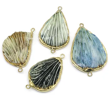 

5pcs Freeform Pear Coral Connectors Crafts DIY Bracelet Jewelry Bulk,Rock Coral Plated Gold Bails Charms Links Beading Necklace