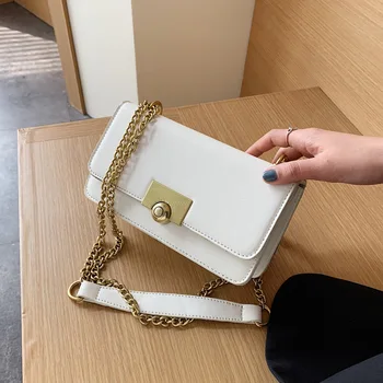 

Metal Lock Chain Small Crossbody Bags For Women 2020 PU Leather Solid Color Handbags Lady Shoulder Small Square Bag Travel Sac