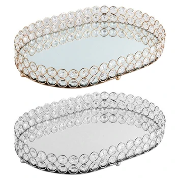 

Mirror Tray Crystal Cosmetic Perfume Tray Decorative Tea Lights Tray Ornate Jewelry Trinket Tray Vanity Makeup Tray for