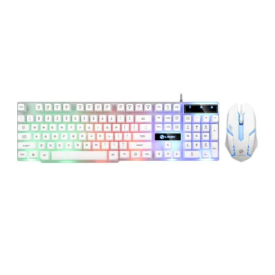 White sets Радужный цветной светодиодный комплект с подсветкой, проводная клавиатура, мышь, Игровая клавиатура, геймерская мышь, штатив, клавиатура для дома, офиса, ПК, ноутбука - Цвет: White sets