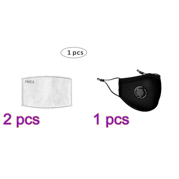 

1pcs Reusable Black With Telescopic Rope Mask Washable Masks Pm2.5 2pcs 5 Layer Dust Activated Carbon Mask Pad Set
