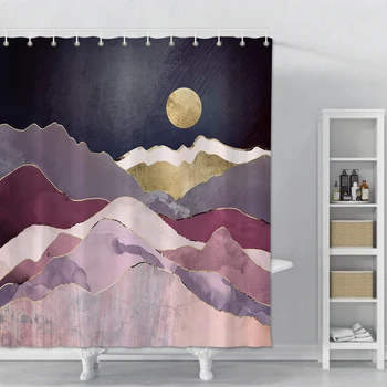 

Shower Curtain Printed Mountain Moon Bathroom Waterproof Shower Curtain With Hooks Psychedelic Polyester Bathroom Shower Curtain
