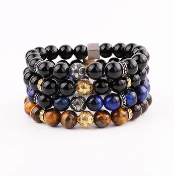 New Design High Quality Natural Stone Stainless Steel Charm Custom Elastic Bracelet Men Jewelry Gift