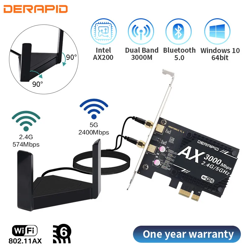 

3000Mbps WiFi 6 For Intel AX200 Dual Band Wireless PCIE Adapter 802.11ax MU-MIMO WiFi Card Bluetooth 5.1 2.4G/5Ghz Desktop PC
