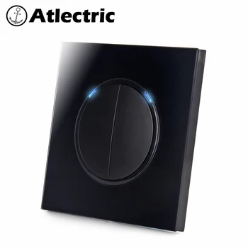 

Atlectric Home Power Light Switch ON / OFF 1 2 3 4 Gang 1 2 Way Button Switch Lamp Light USB EU FR France Socket Glass Panel