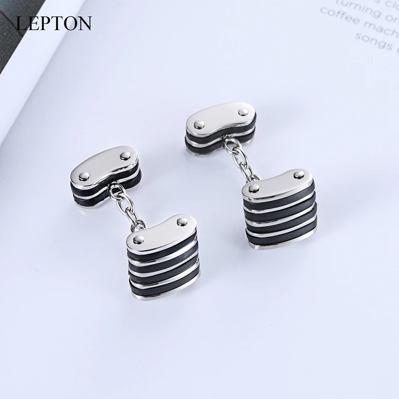 LEPTON Chain Stainless Steel Cufflinks Black & Silver Color Cufflink for Mens Gifts Wedding Groom Business Cuff Links Gemelos