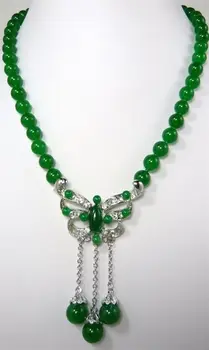 

nice woman's accessories! Green jade Beads Necklace +Butterfly Pendants