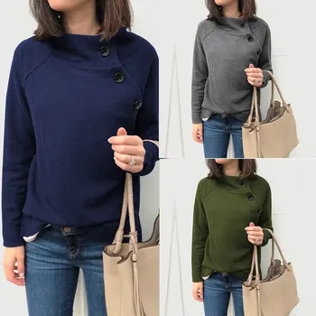 

Autumn And Winter 2019 Fashion Hot Women Round Neck Button Jacket Long Sleeve Casual Shirt Blouse Winter hh88