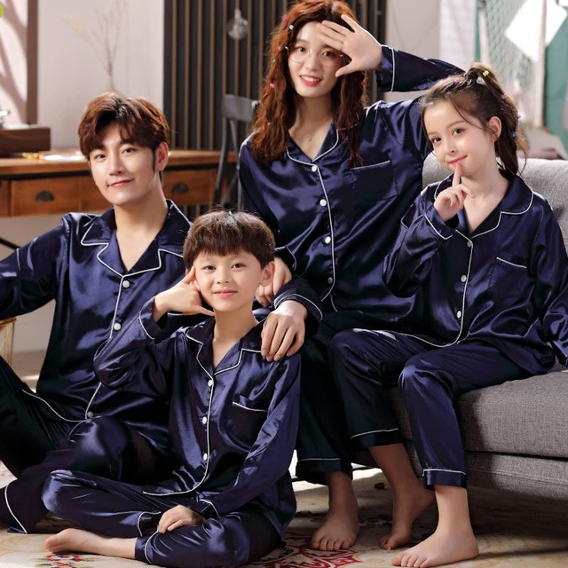 Family Pajamas Set Silk Satin Adult Women Kids Family Matching Clothes  Children Female Sleep Two Piece Set Loungewear Plus - Family Matching  Outfits - AliExpress