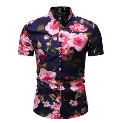 2019 Aliexpress Amazon весенне-летняя Мужская модная рубашка с коротким рукавом и принтом Celadon, мужские облегающие Топы
