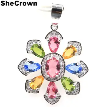 

30x25mm Multi Color Pink Tourmaline Peridot Tanzanite Citrnie Blue Topaz Pink Morganite 925 Silver Pendant