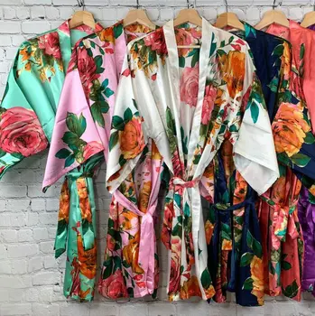 

Women silk satin floral robe bridesmaid robes Wedding bridal bridesmaid robes