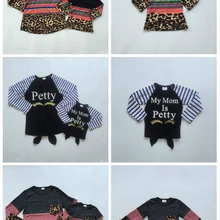 Осенне-зимние футболки с маркой бутика для маленьких девочек, одежда хлопковая Футболка с леопардовым принтом для мамы и дочки, детские футболки с рукавами-крылышками для мамы и меня