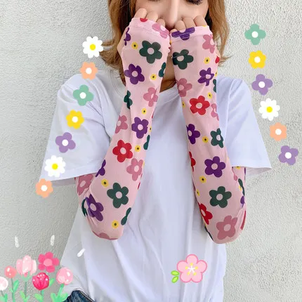 Korea summer sunshade in Harajuku ulzzang bf street clothing New rainbow personality color striped flower mesh yarn women gloves - Цвет: 19