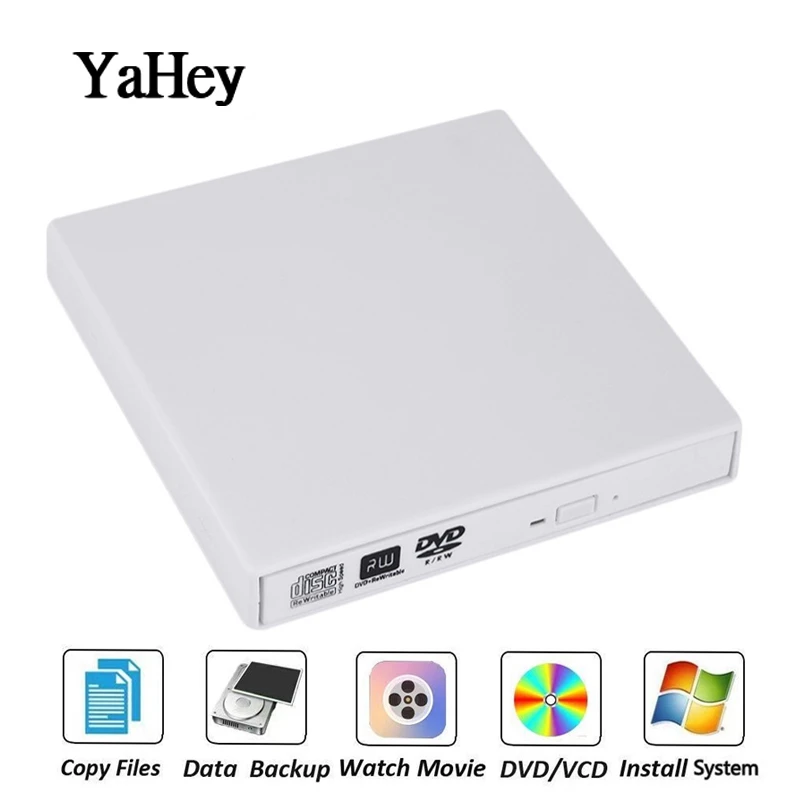 

YAHEY USB 2.0 External DVD Drive Disc Player DVD-RW Burner Optical CD/DVD Drives Writer Recorder Portable for Laptop PC Windows