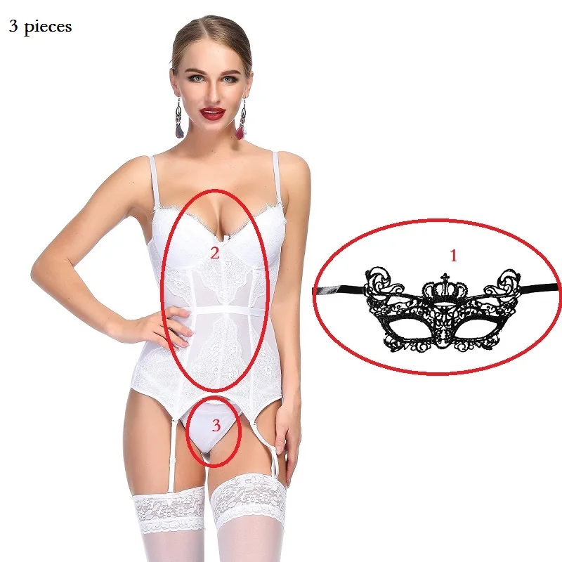 Women sexy Lingerie Bustier Set Basque Temptation Erotic Underwear Transparent Lace Waist trainer Push Up Corset - Цвет: style2 white