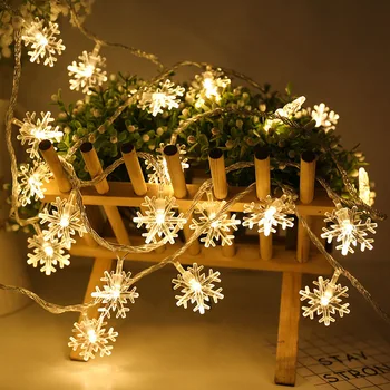 

6M10M 20M 30M 220V EU /110V US LED Christmas Snowflake Garland String Fairy Lights Outdoor For Wedding Party Bar New Year Decor