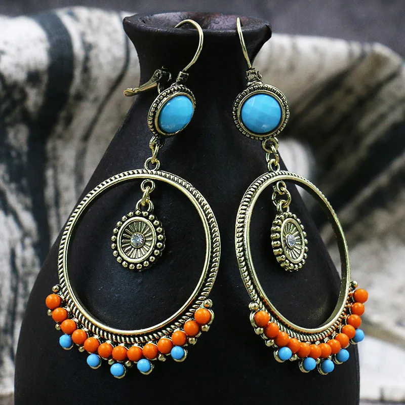 M & G Boho круглые висячие серьги с бусинами для женщин Винтажные подвеской в виде