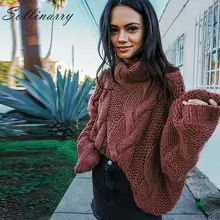 Sollinarry, модные зимние свитера с длинным рукавом для женщин, коричневая водолазка, толстые свободные свитера, пуловер, женские осенние повседневные джемперы