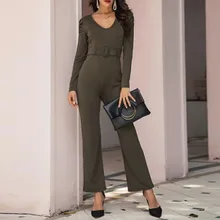 Women Simple Jumpsuits Office Lady 2020 Spring New Fashion Thin Slim  Long Pant And Long Top Casual  Solid Famale Young Work