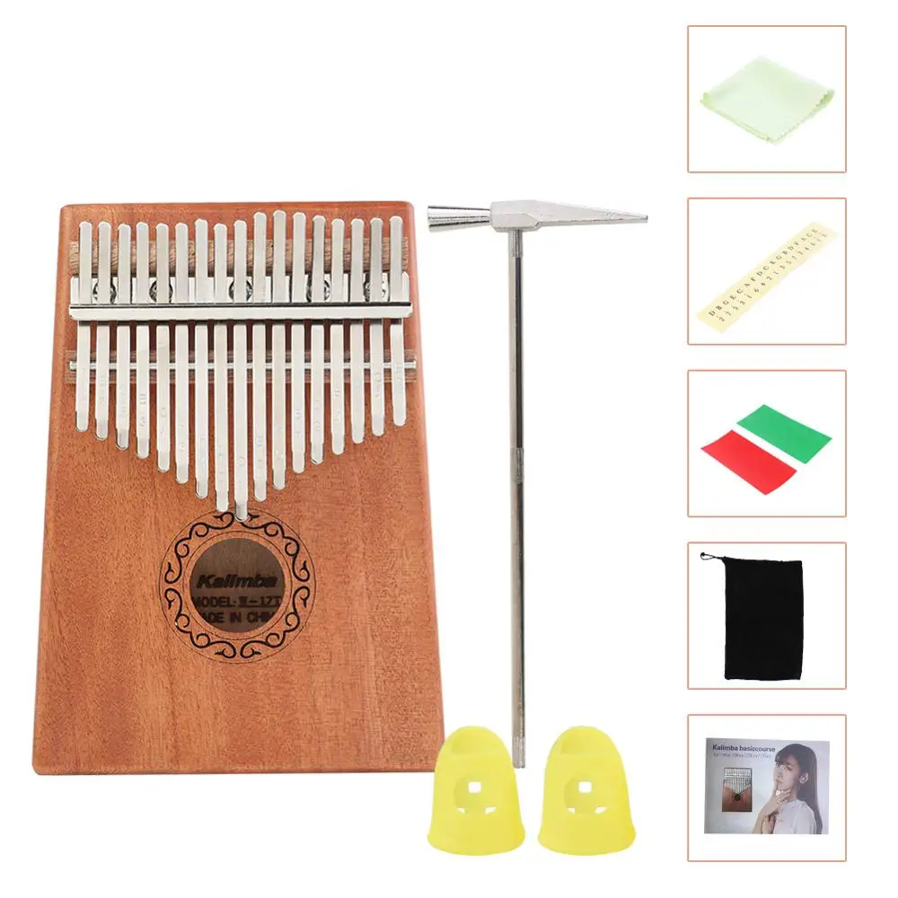 

17 Keys Kalimba Elaborate Manufacture Prolonged Durable Wood Mahogany Thumb Piano with Tuning Hammer Musical Instrument
