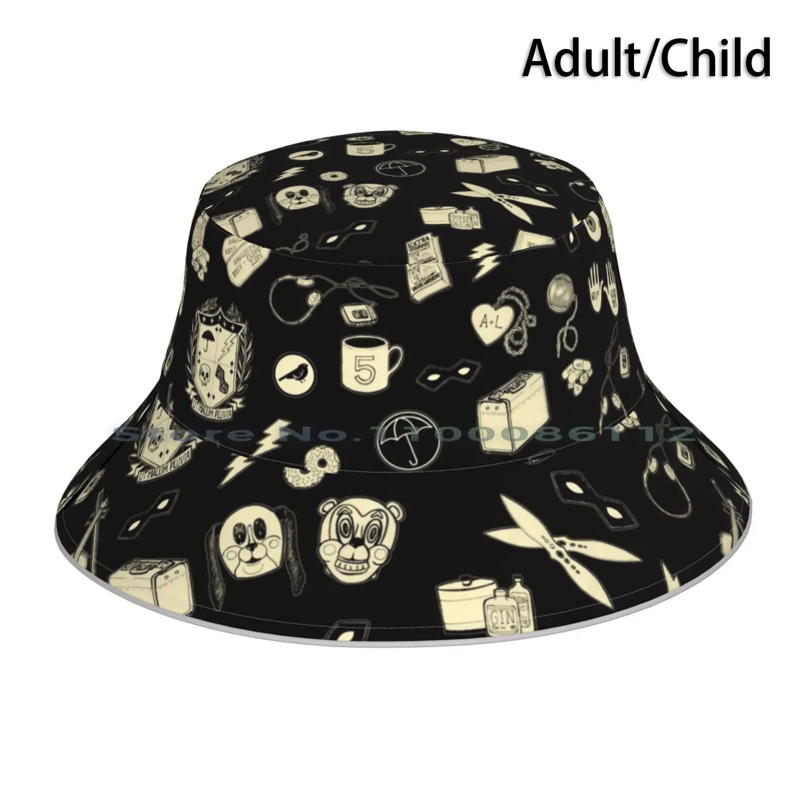 The Umbrella Academy Pattern Bucket Hat Sun Cap Ombrello Academy Pattern Halloween Hydro Five Lee Pogo Luther Allison Diego