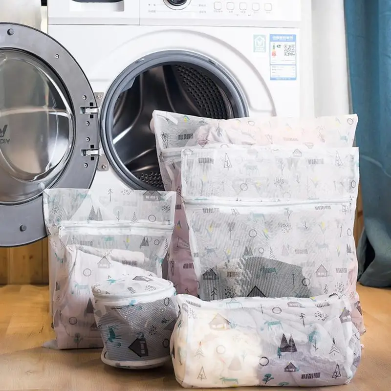 

Printing Zippered Mesh Laundry Bag Polyester Washing Net Bag For Underwear Sock Washing Machine Pouch Clothes Bra Bags