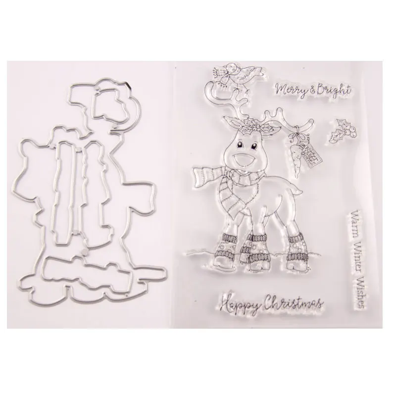 stamp cutting dies Зимние пожелания силиконовые прозрачные штампы и Вырубные штампы DIY Скрапбукинг Рождественский олень прозрачные штампы - Цвет: stamp cutting dies