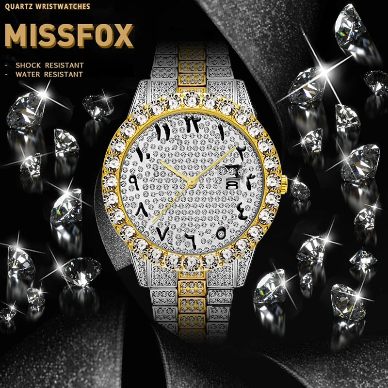 

MISSFOX Dropship Arabic Dial Watch Gold And Silver Metal Hot AAA Watch Men Submariner Luxury Trendy Mens Diamond Watch Clock