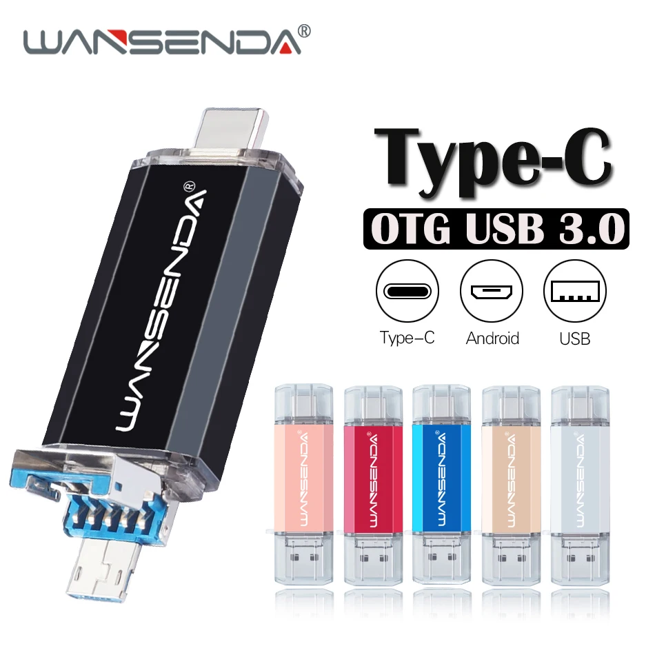 WANSENDA OTG USB флеш-накопитель 3 в 1 USB3.0& type C& Micro USB флеш-накопитель 32 Гб 64 Гб 128 ГБ 256 ГБ 512 ГБ флешка