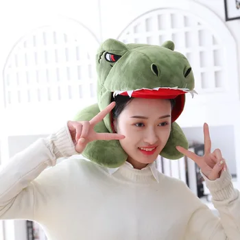 

New Cartoon Adult Funny dinosaur plush hat pillow Keep neck warm Plush Head Hat Headgear Headdres Children Animal Plush Toy Doll